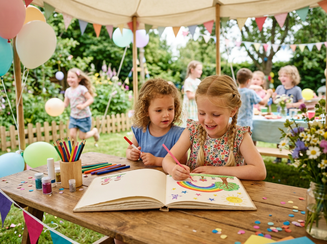 Gästebuch für Kinderfeiern gestalten: Märchenmotive als Seitenidee – KI-generiertes Symbolbild